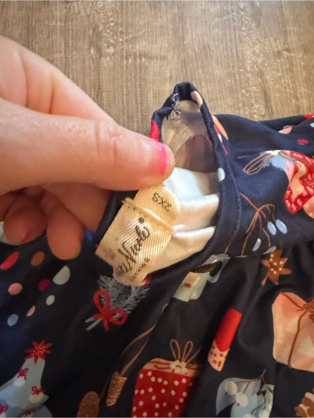 Girls' Navy Holiday Print Long-Sleeve Dress